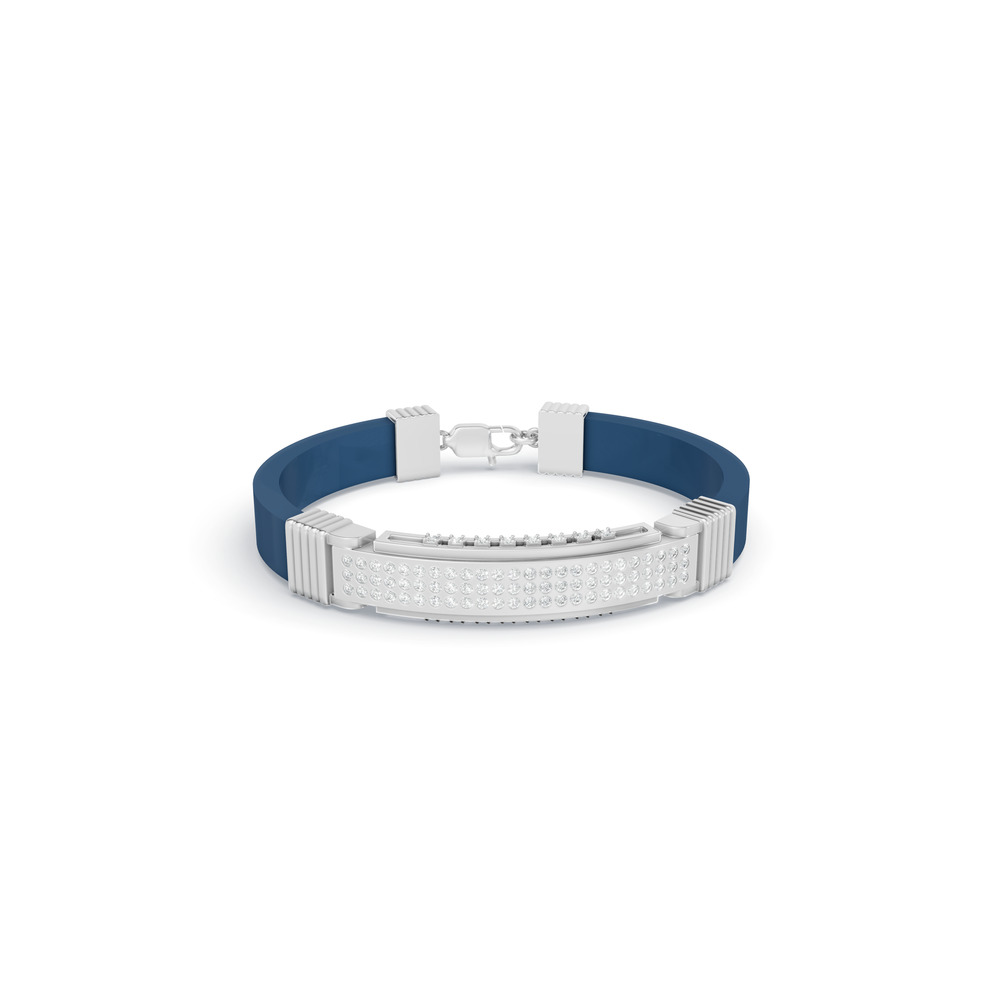 1.60 ctw Diamond Rubber Bracelet 14K White Gold Men's Bracelet
